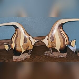 Vintage Handcarved Wooden Angel Fish Sculptures